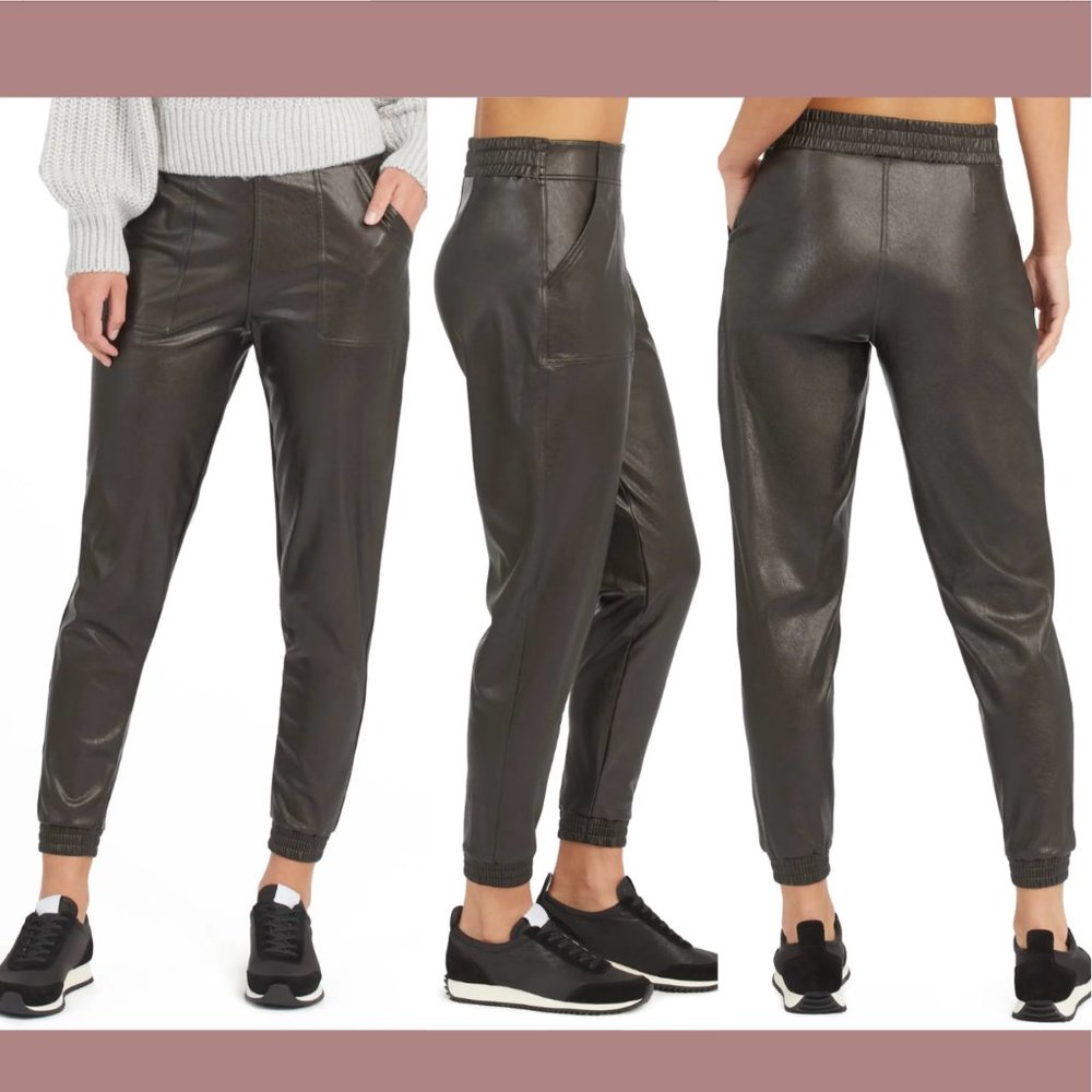 NEW $168 Spanx [ PLUS 2X ] Faux Leather Jogger Pants in‎ Black